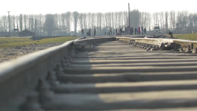 Rack focus of the Birkenau railway 