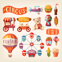 Fun fair and carnival elements illustrations
