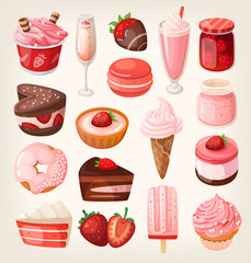 Collection of desserts with strawberry and chocolate flavors