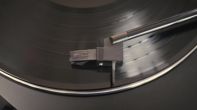 Close-up of needle on a record. Turntable vinyl record player