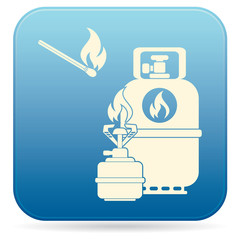 Camping stove with gas bottle icon vector