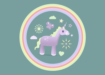 Unicorn illustration in rainbow circle © vectorfusionart