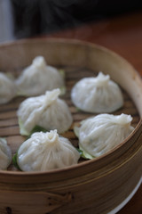 Fototapeta na wymiar Dim sum dumpling on bamboo basket , Chinese food
