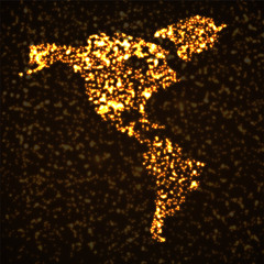 Abstract map of America continent with glowing particles