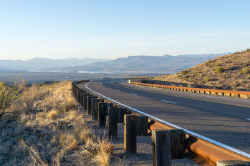 Fototapeta premium Hwy 188 from Globe to Roosevelt Lake at sunset, AZ, USA