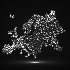 Abstract map of Europe with glowing particles