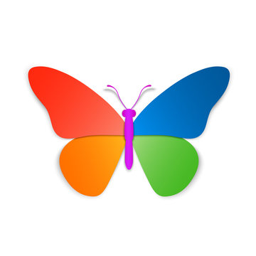 Vector illustration. Beautiful multicolored butterfly. Isolated on a white background. Imitation colored paper.