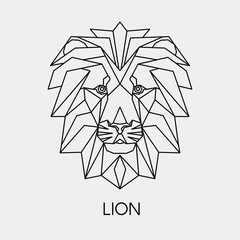 Vector illustration. Abstract polygon the head of a lion. Geometric line African animal.