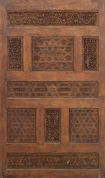 Fatimid era style wooden sculpted panel decorated with floral and geometric patterns, Cairo, Egypt