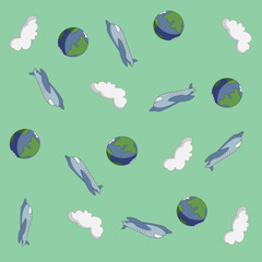 Airplane and planet earth pattern