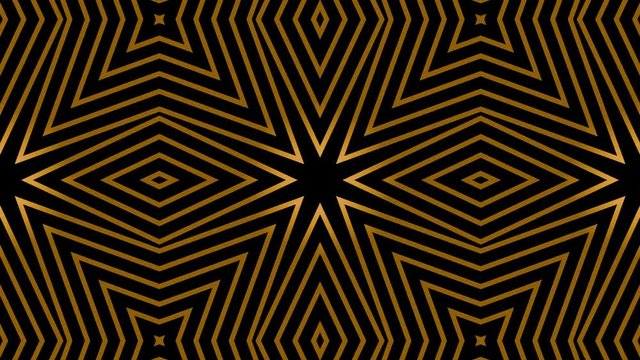 Seamless Art Deco animation of multiple striped rhombus shapes. Loop gold background. 4k