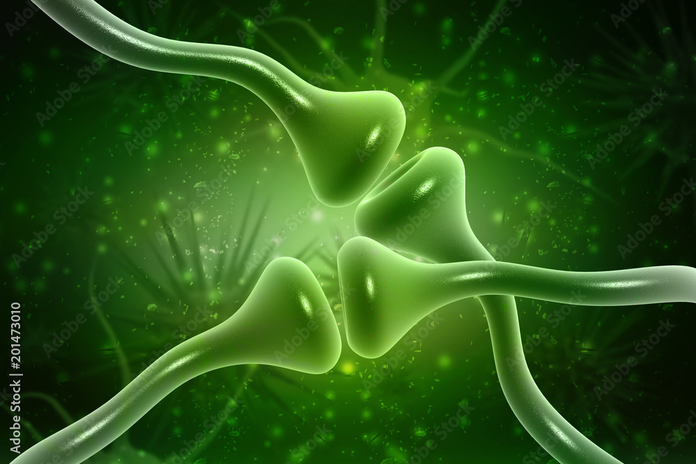 Poster synapse and neuron cells sending electrical chemical signals. 3d rendering