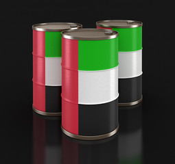 Oil barrel with flag of United Arab Emirates. Image with clipping path