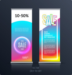 Fototapeta premium Sale banner. Abstract business vector of roll up stand design with colourful background for, show, expo, shopping.
