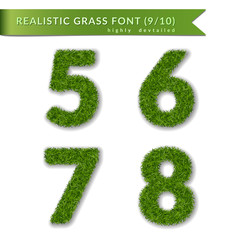 Grass numbers 5 6 7 8. Green numbers five, six, seven, eight isolated on white background. Green grass, symbol of fresh nature, plant lawn, summer. Grass spring font. Eco design. Vector illustration