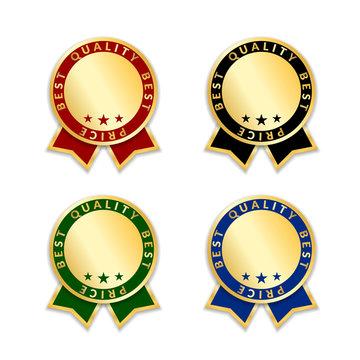 Ribbon award best price labels set. Gold ribbons award icon isolated white background. Best quality golden label for badge, medal, best choice, price, guarantee product. Vector illustration