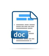 Bright blue file icon with DOC extension on white