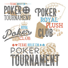 Vintage set of poker designs for print on T-shirts, printed products and publications on the Internet. Vector illustration