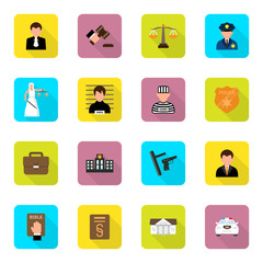 Vector set of criminal and prison,law icon with shadow in flat style.