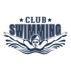 Design swimming badge for print on T-shirts, printed products and publications on the Internet. Vector illustration