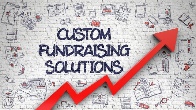 Custom Fundraising Solutions Drawn on Brick Wall. 3d