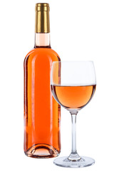 Wine bottle glass rose alcohol isolated on white