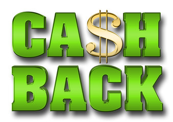 Stock Illustration - Shiny Green Metallic Text: CASH BACK, 3D Illustration, Isolated Against the White Background.