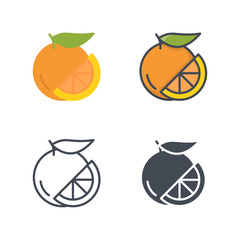 Orange fruits food icon vector colored silhouette flat line