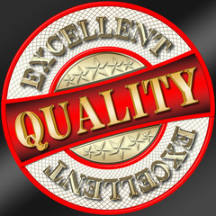 Stock Illustration - Red Insignia: Excellent Quality, Golden Excellent  Metal Yellow Quality, 3D Illustration, Round Shape, Black Background