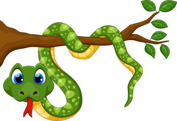 Cute cartoon snake on branch 