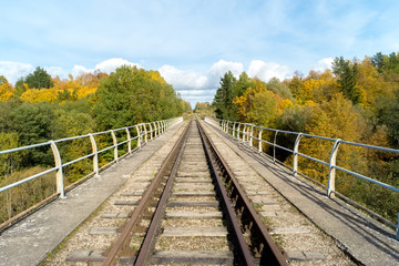 Fototapeta na wymiar A railway bridge near the village Tokarevka.