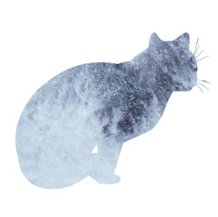  icon, watercolor silhouette cat gray