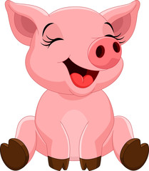 Vector illustration of cute pig cartoon sitting isolated on white background 