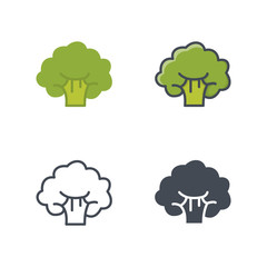 Broccoli vegetable food icon vector flat silhouette line colored