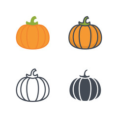 Pumpkin vegetable food icon vector flat silhouette line colored