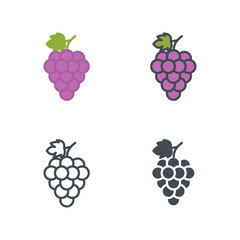 Grape fruit food icon vector flat silhouette line colored