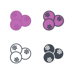 Blueberry fruit food icon vector flat silhouette line colored