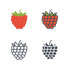 Raspberry fruit food icon vector flat silhouette line colored