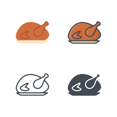 Chicken meat food icon vector flat silhouette line colored