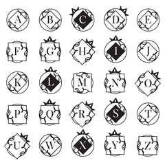 Complet alphabet monogram logos design collection. Big Set. Vector logotypes elements collection, Icons Symbols, Retro Labels, Badges, Silhouettes. for luxury, fashion, design. elegant company, 
