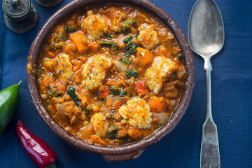 Vegetable dhal - lentil dhal with cauliflower, carrot, brown lentils in spicy curry sauce