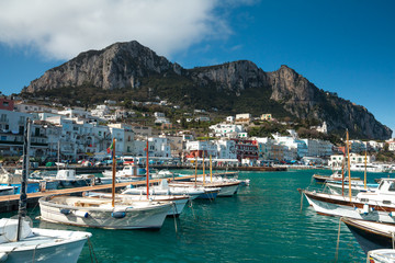 Capri skyline from luxury yachts dock side