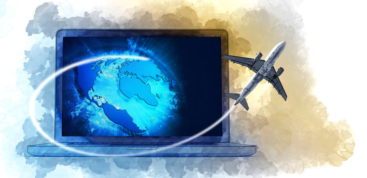 Digital Artwork of a modern laptop and plane