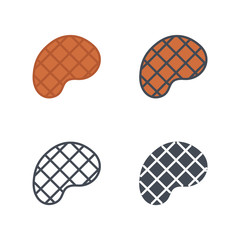 Grilled steak meat food icon vector flat solid silhouette line