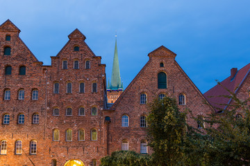Naklejka premium On the evening in old town, Lübeck, Germany. 