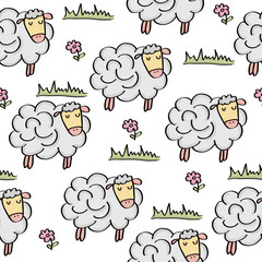 doodle seamless pattern with sheep