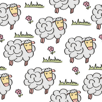 doodle seamless pattern with sheep