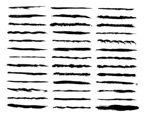 Big set of vector lines. Wave, straight, patterns black strokes. Hand painted design elements. Ink brush drawing