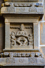 Carved dancing idols on the Gopuram of Nataraja Temple, Chidambaram, Tamil Nadu, India