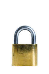 Fototapeta premium Gold and metal Padlock isolated on white background